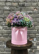Цветочная композиция из Гипсофила и Розы в шляпной коробке в Оранжереях