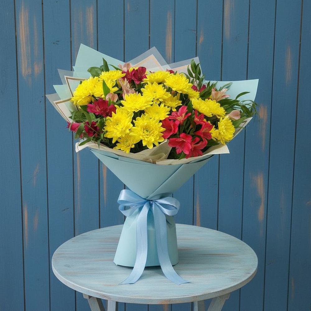 Букет цветов из: Альстромерии и Хризантемы в Оранжереях