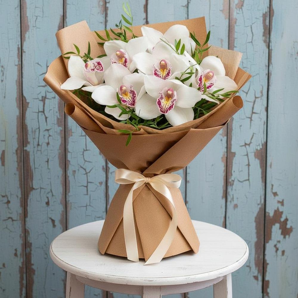 Букет цветов из: Орхидеи и Розы в Оранжереях